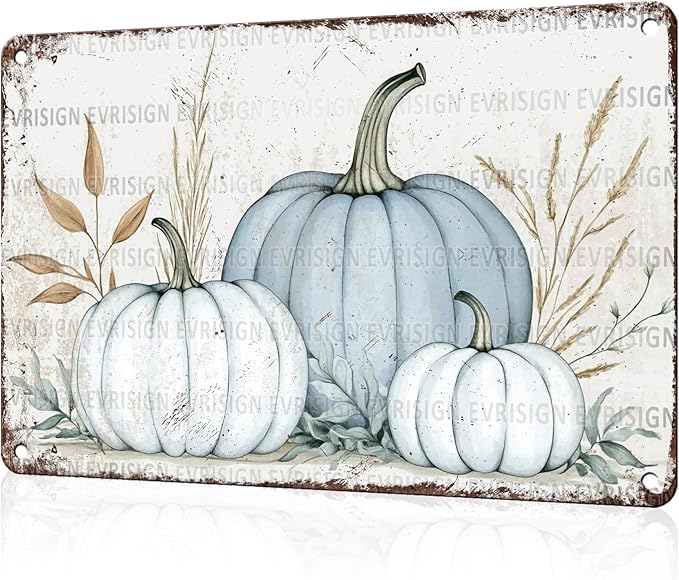 Thanksgiving Fall Decor Sign Vintage Metal Tin Art Pumpkin Wall Hanging for Pub Coffee Shop 12x16Inch