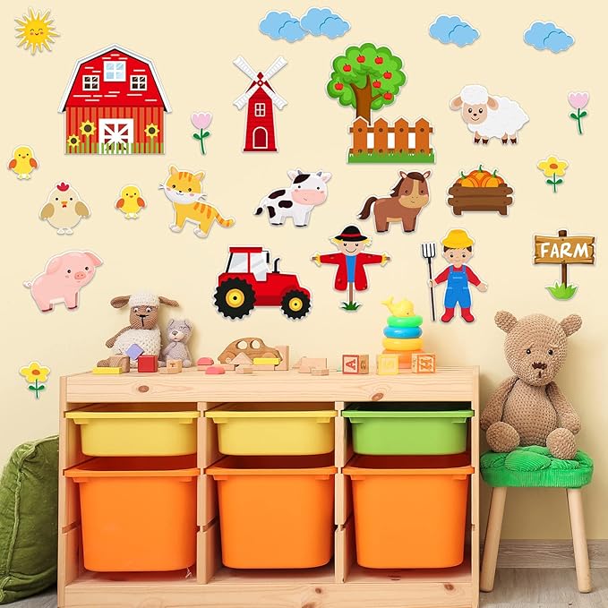 Whaline 40Pcs Farm Animals Cutouts Bulletin Board Decorations Cow Horse Chicken Pig Tractor Scarecrow Farm Theme Cut-Outs for Baby Shower Birthday Party Classroom Decor