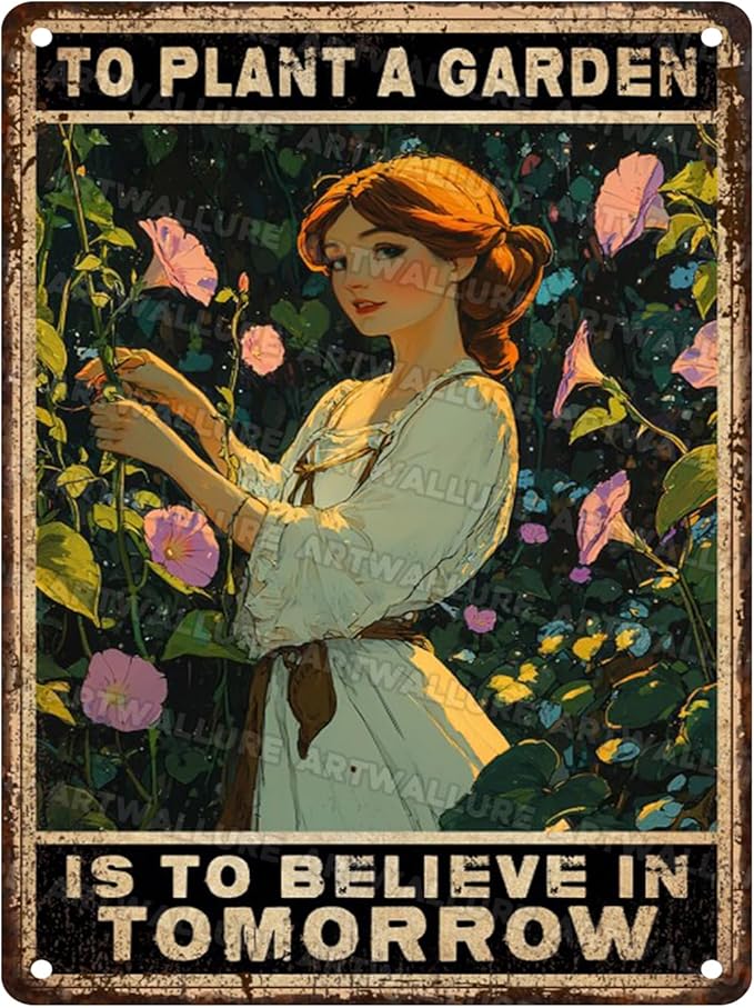 ARTWALLURE Vintage Garden Metal Sign Gardening Because Murder Is Wrong Retro Iron Painting Rustic Gardening Wall Decor for Woman and Plant Lover for Garden Shed Greenhouse 12x16inch