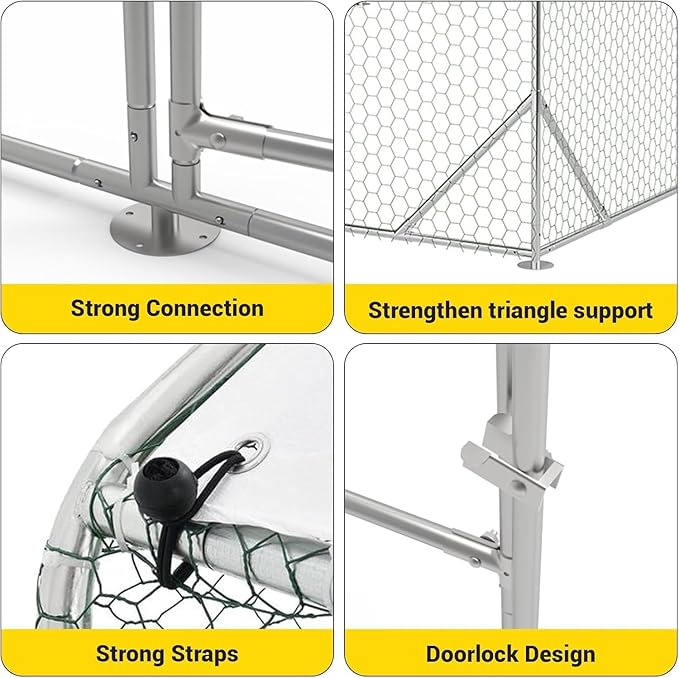 Outdoor Metal Chicken Coop & Run - 9.8x6.5FT Galvanized Steel Walk-in Poultry Cage with Waterproof Anti-UV Cover for Backyard, Garden, Farm (Chickens/Ducks/Rabbits)