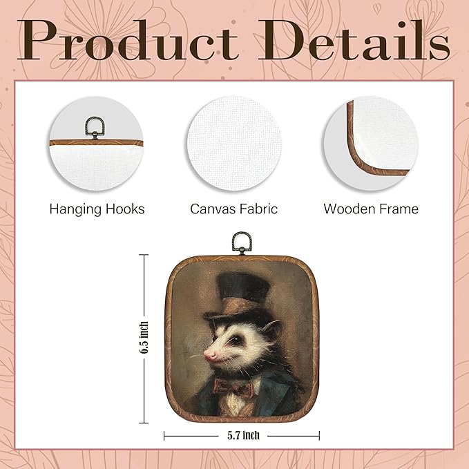 Hxlac Vintage Opossum Rectangular Wall Art Framed, Dark Moody Opossum Rectangular Wall Decor, Rustic Farm Animal Hanging Canvas Prints Wall Sculptures for Home Living Room Bedroom Decor, 5.7×6.5 Inch