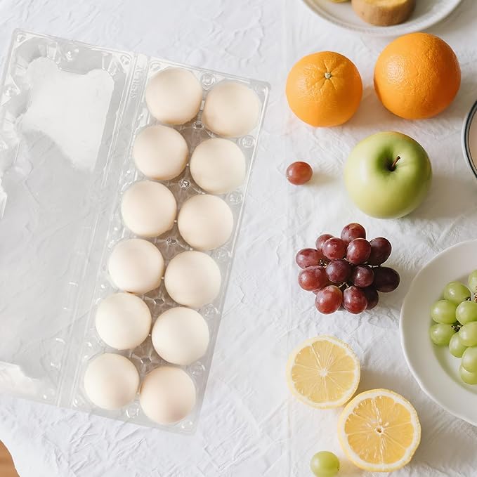 60 Pack Duck Egg Cartons Jumbo Egg Cartons Cheap Bulk with Sticker Labels Clear Empty Plastic Egg Containers Extra Large for Home Ranch Farm Commercial Market Display, 2×6 Grids