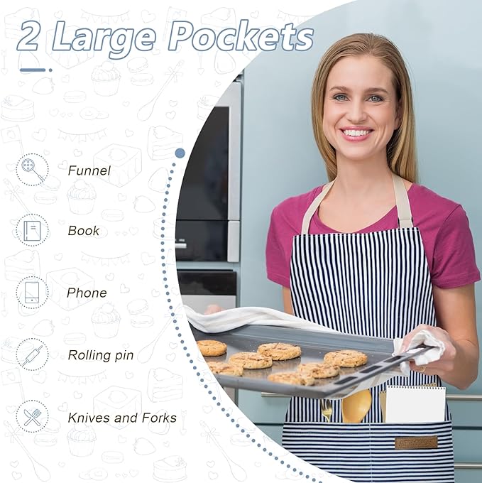 ATROPOS 2 Pieces Aprons for Women with Pockets, Aprons for Men, Womens Kitchen Apron, Cooking Apron Adjustable Bib Chef Apron(Unisex)