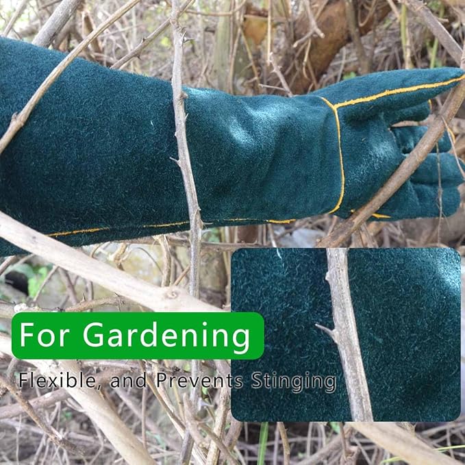 Animal Handling Gloves 24-inch Scratches Proof, Multipurpose Pet Gloves，Grabbing Reptile Bite Resistant XL Size, Green
