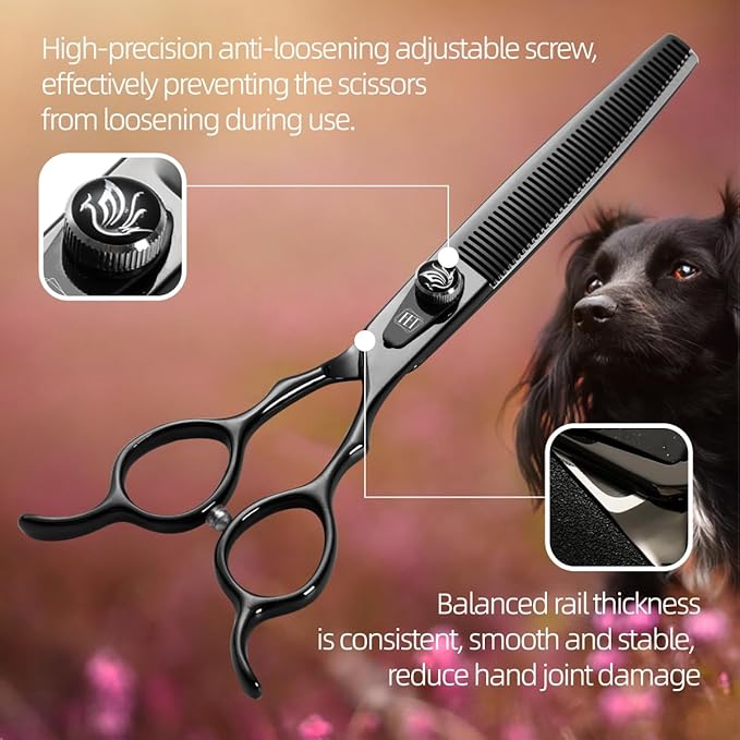 Dog Grooming Scissors: 8 inch Bright Black Pet Curved Shears Made Of Japanese 440C Advanced Stainless Steel Professional Grooming Scissors for Dogs Cats and Other Pets