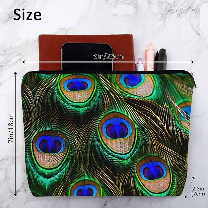 Peacock Feather Cosmetic Travel Bag For Toiletries, Tropical Peacock Feathers Makeup Bag Toiletry Bags For Women, Flax Cosmetic Bags Make Up Bag Purse Toiletries Bag, Green Turquoise