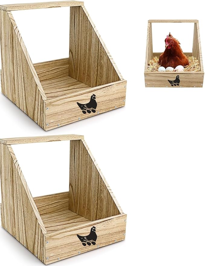 Nesting Boxes for Chickens - Wooden Chicken Nesting Box for Chicken Coop Accessories, Sturdy Wall Mount Egg Laying Box for Hens, Chickens, and Ducks（2 Pack）