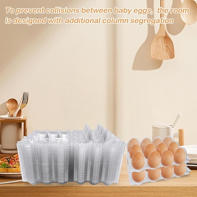 50 Pack Plastic Egg Cartons with Sticker Labels for 12 Eggs，Containers Cheap Bulk for Egg Storage and Transport Refrigerator, Family, Chicken Farm, Market, Camping