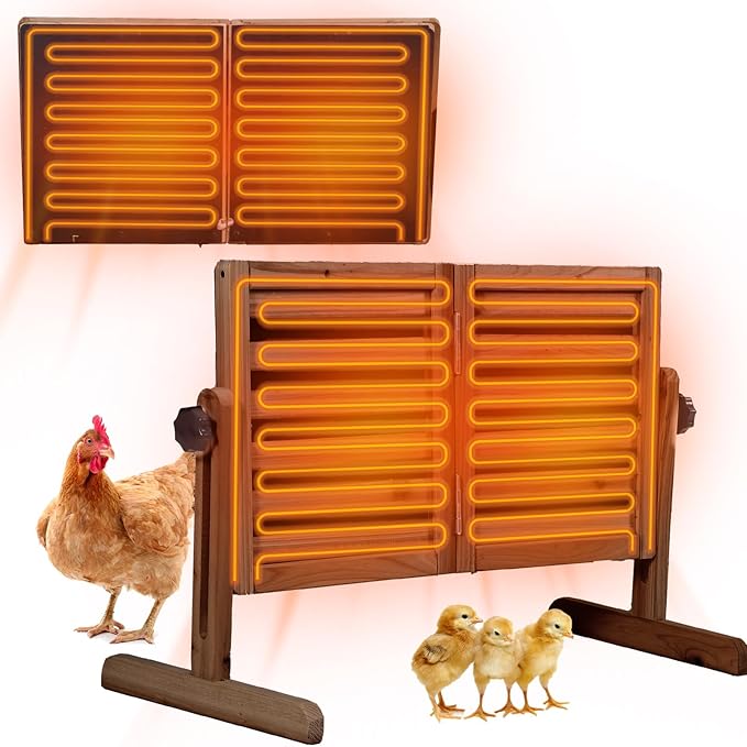 Chicken Coop Heater with Temperature Control, 200W Chick Heater with Adjustable Temp (70-190℉) for Winter, 2 Heating Plates, Foldable Large Size Coop Heater (Brown)