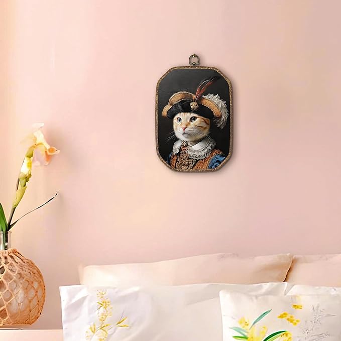 Hxlac Victorian Cat Rectangular Wall Art Framed, Vintage Cat Rectangular Wall Decor, Cottagecore Farm Animal Hanging Canvas Prints Wall Sculptures for Home Living Room Bedroom Decor, 7.1x10.2 Inch