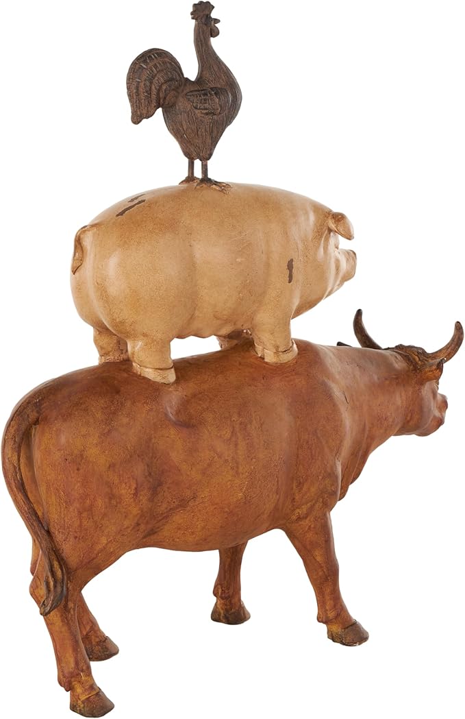 Deco 79 Resin Farm Animals Stacked Sculpture, 15" x 5" x 17", Copper