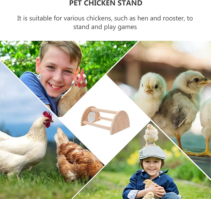 POPETPOP Wood Chicken Perch with Mirror Roosting Bar Training Perch Standing Stick Rack Fun Toys for Coop and Brooder Bird Hens Parrots Macaw