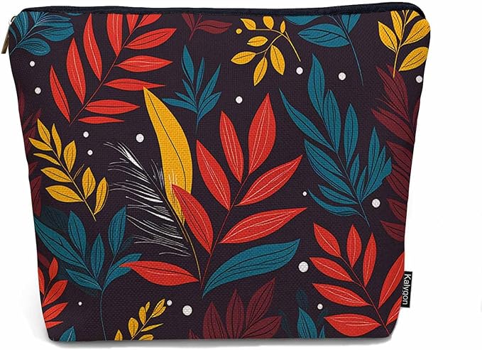 Woman Makeup Bag Tropical Leaves, Colorful Jungle Palm Leaves Makeup Bags Travel Cosmetic Bags Toiletry Makeup Organizer Pencil Pouch Make Up Cosmetic Bag For Owners Lady Birthday Gifts