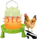 Heated Chicken Waterer 6L Thermostatically Controlled Poultry Water Heater with Overheating Protection, Galvanized Steel Handle Automatic Heated Poultry Drinker for Coop Chickens, Ducks, Geese (Green)