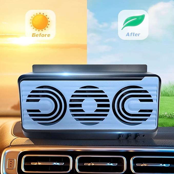 Car Solar Powered Exhaust Fan - 180 Vehicle Ventilation Fan with Three Air Outlet (Black-Blue)