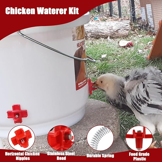 Chicken Water Nipples 40 Pack Automatic Poultry Nipples Horizontal Side Mount Nipples Drinker Non Leak Chicken Waterer for Bucket Chicken Feeders Chicken Coop Outdoor