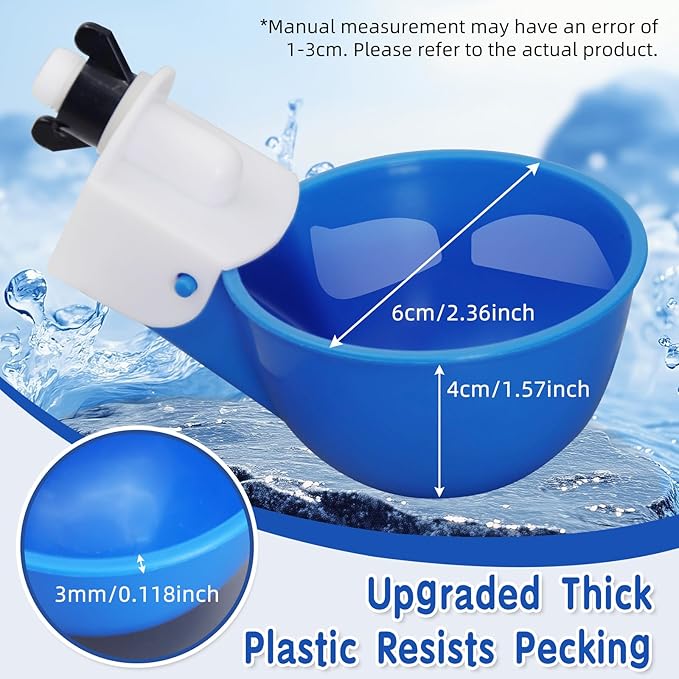 Chicken Waterer Cups,8 Packs Automatic Chicken Water Feeder Suitable for Chicks, Duck, Goose, Turkey and Bunny | Poultry Water Feeder Kit (Blue)
