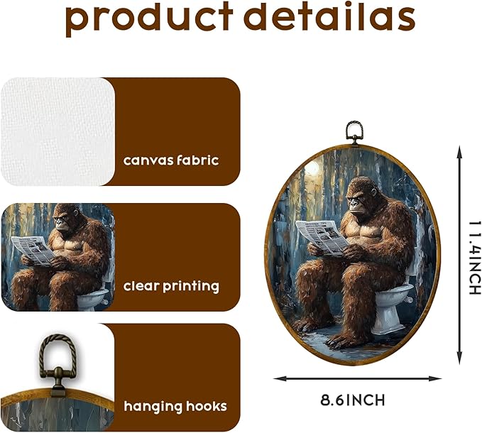 zewepri Funny Sasquatch Canvas Wall Art Print, Forest Painting Artwork on High-Density Canvas with Pre-Installed Hook, 8.6 x 11.4 Inch Wall Decor for Bedroom, Living Room, Study, Gift for Art Lovers
