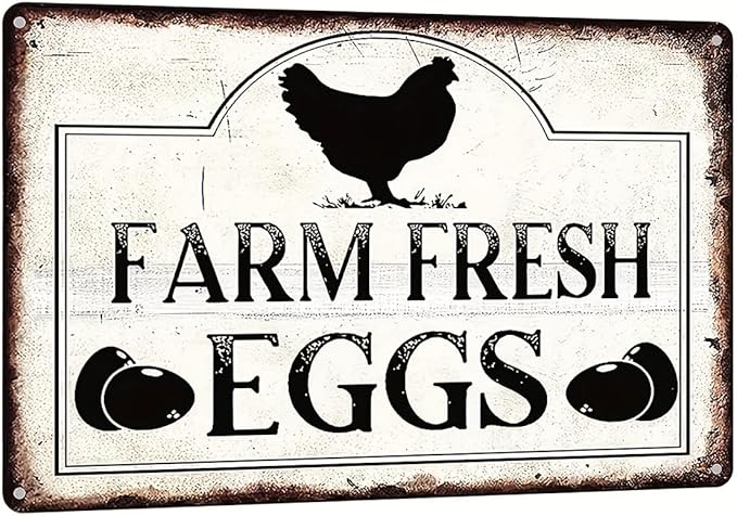 Farm Fresh Eggs Vintage Metal Tin Sign 12x8 Inch - Rustic Farmhouse Chicken Wall Art, Fresh Eggs Sign for Kitchen Restaurant Cafe Bar Garage, Country Decor Gift