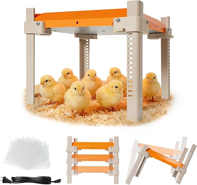 Chicken Coop Heater, Briidea Chick Brooder Heating Plate with 110–130℉ Constant Temperature for Chick Safety, Adjustable Height & Angle, Mother-Hen-Like Comfort, Indoor & Outdoor Use for 15 Chicks