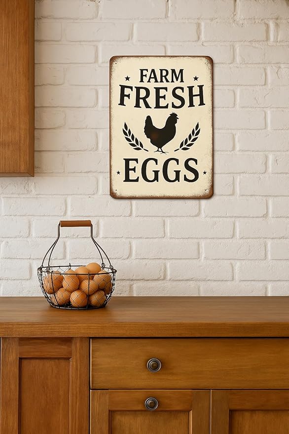 Vintage Farm Fresh Eggs Metal Sign,Farmhouse Style Tin Signs For Chicken Coop Rustic Kitchen Garden Decor Farmhouse Style 8"×12"