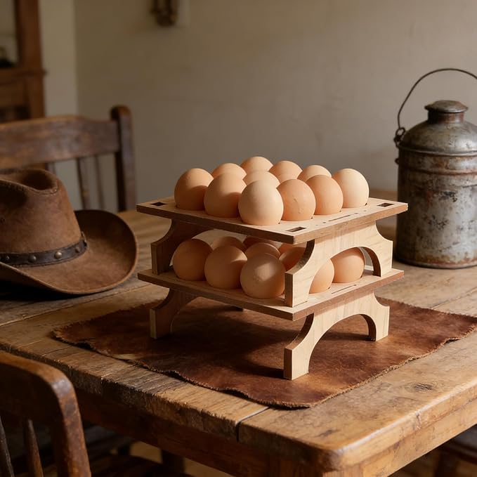 TAIANLE. Wooden Egg Holder Countertop Storage, Wooden Egg Stand Tray for Kitchen Stackable Double Layer Collecting Organizer, Farmhouse Rustic 2 Tier Gathering 24 Eggs Display Stand, 2 pcs