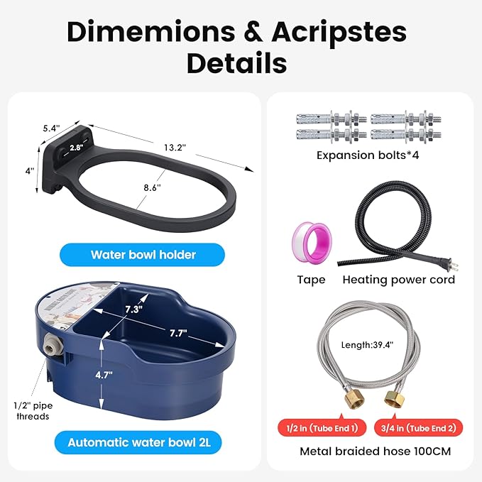 2.5L Heated Water Bowl for Dogs, Outdoor Heated Dog Bowl Thermostatic Control Heated Pet Bowl for Outside Heated Chicken Waterer Heated Pet Waterer for Chicken, Duck, Goose, Rabbit