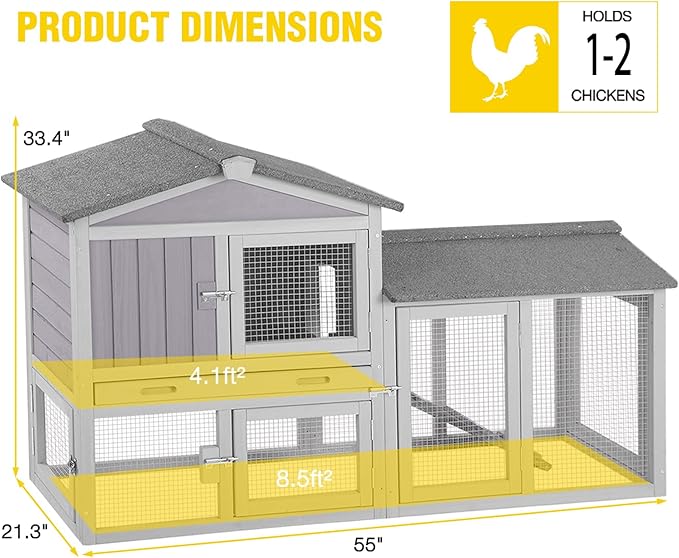 Aivituvin Chicken Coop for 2 Chickens, Wooden Duck House Outdoor Hen House Poultry Quail Cage-Expandable Design