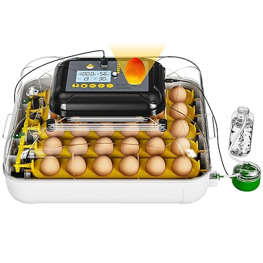 Incubators for Hatching Eggs, 30 Chicken Eggs Incubator with Automatic Egg Turning, Dual Power Supply, Egg Candler, Temperature & Humidity Control with Alert Function, Auto Water Filling