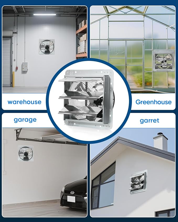 KEN BROWN 12 Inch Shutter Exhaust Fan, Gable Vent Fan, Wall Mount Ventilation, Automatic Aluminum Blades, High Speed, 1800CFM, for Garages, Shop, Greenhouse, Attic
