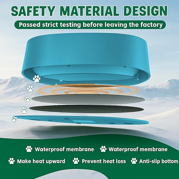 Heated Water Bowl for Dog Cat, Outdoor Warming Dog Bowl with Chew Resistant Power Cord, Waterproof Heat Pet Bowl Smart Heating in Winter Antifreeze for Dog Cat Chicken Duck, 125 fl oz (Teal Blue)