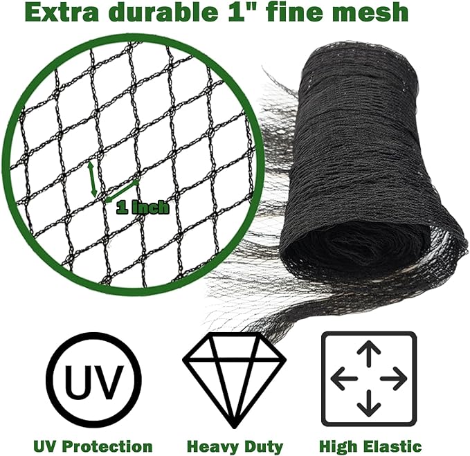 50x50ft Pond Netting for Leaves Leaf Net Cover Pond Net with Small Fine Mesh Protecting Koi Fish from Birds Cats Stakes Included