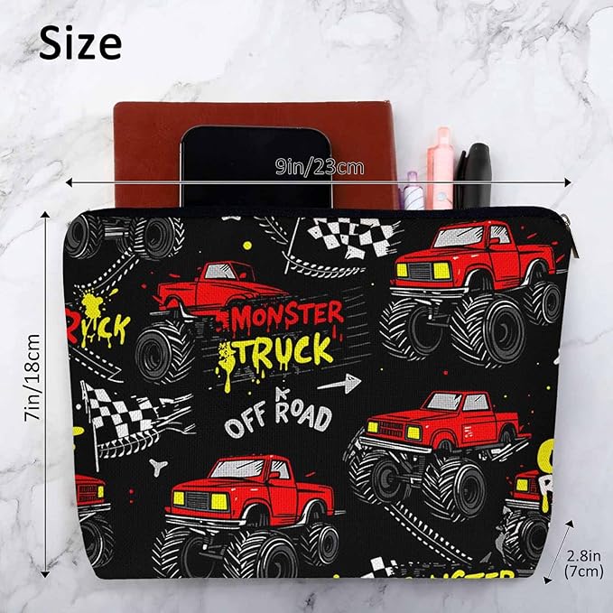 Truck Cosmetic Travel Bag For Toiletries, Graffiti Monster Trucks Car Makeup Bag Toiletry Bags For Women, Flax Cosmetic Bags Make Up Bag Purse Toiletries Bag Birthday Gift, Red Black