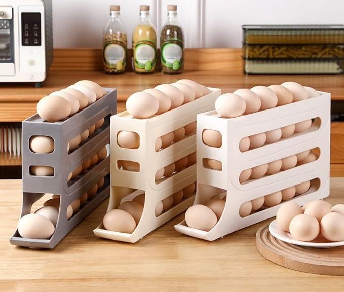 30 Eggs Egg Holder for Fridge,4 Tiers Egg Container,Auto Rolling Fridge Egg Organizer for Refrigerator,Space-Saving Egg Dispenser Holder,Fridge Egg Rack (Yellow, 1pack)