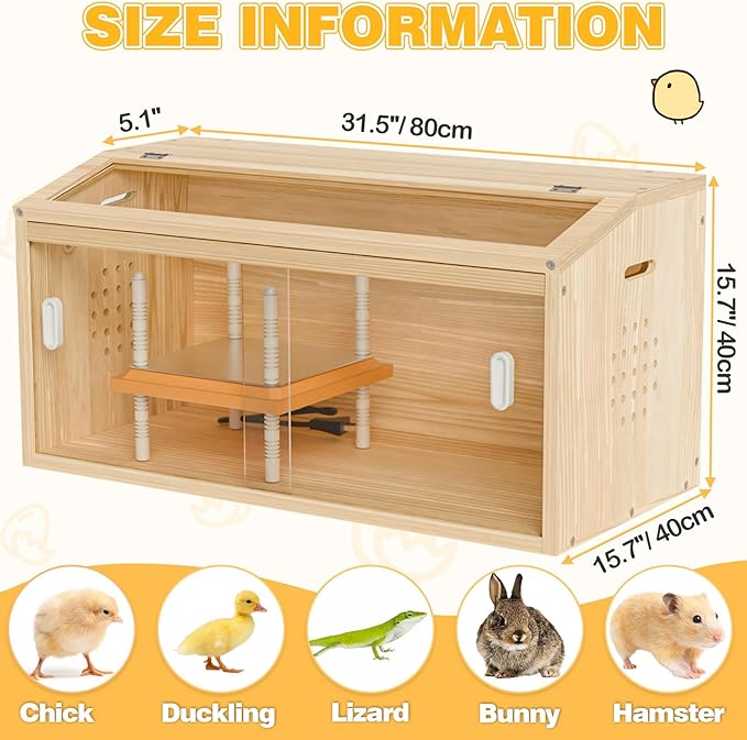 Brooder Box for Chicks Wooden Chick Brooder with Heat Lamp Large Brooder Plate for Baby Chicks, Ducks, Quails Birds