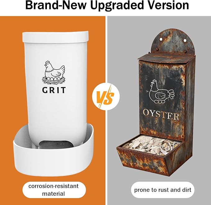 2 Pack Chicken Grit Feeder and Oyster Shell Feeder Combo，Heavy-Duty PVC Chicken Feeder with Large Capacity，Gravity Automatic Filling of Chicken Coop Accessories for Healthier Hens and Eggs.