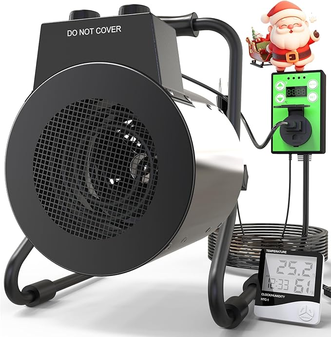 Greenhouse Heater with Digital Thermostat, 1500W Outdoor Heaters for Patio, Electric Space Heater for Patio, Garage, Greenhouse, Flower House, Silver