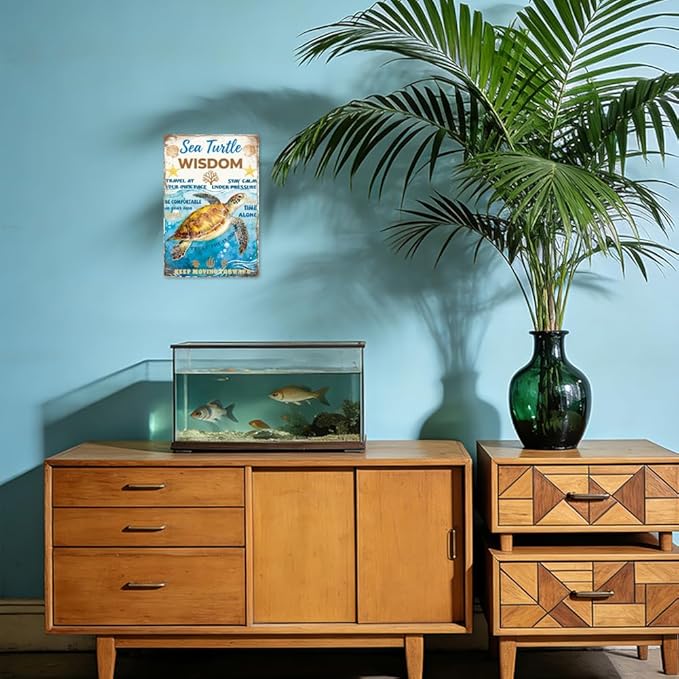 WADORN Funny Sea Turtle Metal Tin Sign, 8x12 Inch Sea Turtle Wisdom Retro Tin Sign Friends Inspirational Gift Wall Art Decor Plaque for Home Office Bedroom Beach Theme Party Bathroom Garage Man Cave