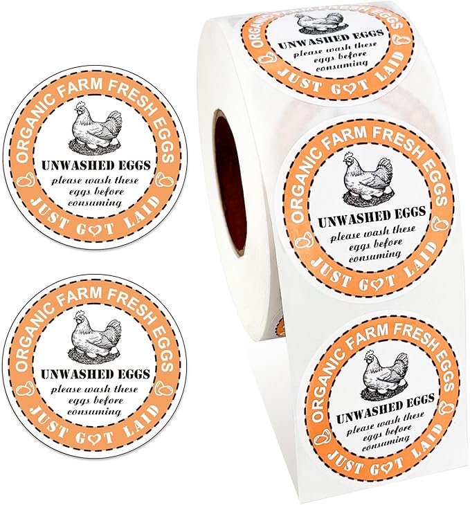 800PCS Unwashed Farm Fresh Egg Carton Stickers,2 inch Round Colorful Eggs just got Laid Carton Labels,self Adhesive roll Packaging Stickers for Farm Stand Supplies and Small Business