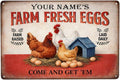 Personalized Metal Sign Farm Fresh Eggs Custom Name Rustic Wall Decor Farm Raised Laid Daily Chicken Coop Decor for Kitchen Backyard Barn Chicken Coop Gift