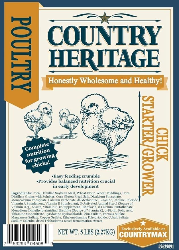 Country Heritage Chick Starter Grower Feed 5lbs - Non-Medicated Complete Nutrition Crumble for Baby Chickens Turkeys Ducks Geese, 18% Protein