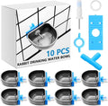 10 Pcs Rabbit Water Bowls Nipple Drinker 2.56 x 2.36 x 1.18 Inch 304 Stainless Steel Rabbit Breeding Drinking Waterer Removable Hanging Bunny Water Bowl for for Cages Small Animals