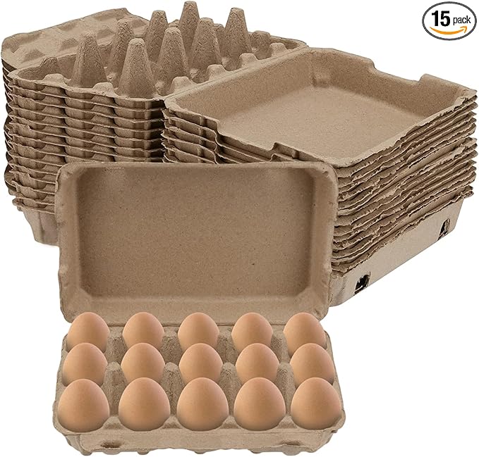 KEILEOHO 15 Pack Eggs Cartons Bulk, Blank Natural Pulp Egg Cartons Holds 15 Eggs, 3x5 Style Egg Storage Containers Holder