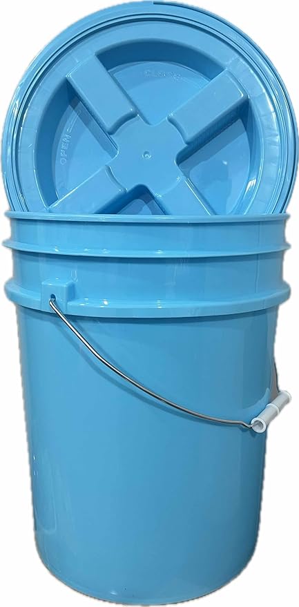 House Naturals 5 Gallon Food Grade Made in USA Plastic Bucket with Screw On Air Tight Double Gasket lid, (Pack of 3) (Aqua Buckets -Aqua Lids)