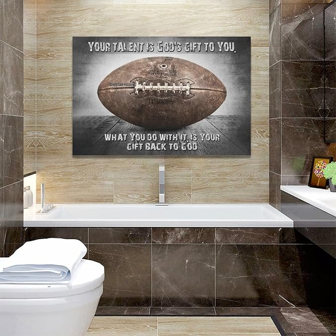Vintage Football Sport Poster Wall Decor Inspirational Quotes Rugby Pictures Canvas Prints Framed Artwork Home Decor For Boys Room Bedroom Gym 24"x16"