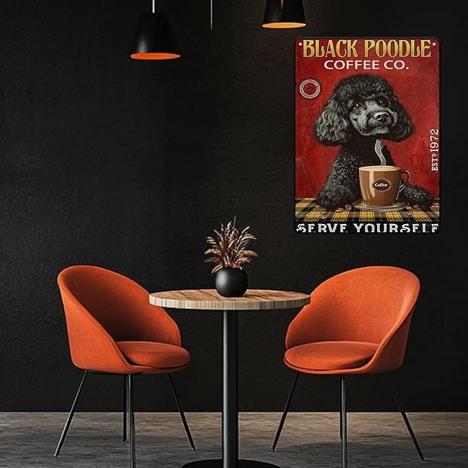Retro Metal Tin Sign Coffee Company Black Poodle Sign For Outdoor & Indoor Wall Poster Home Bar Shop Decorations Coffee Vintage Sign Gift Poster 12x16 Inch