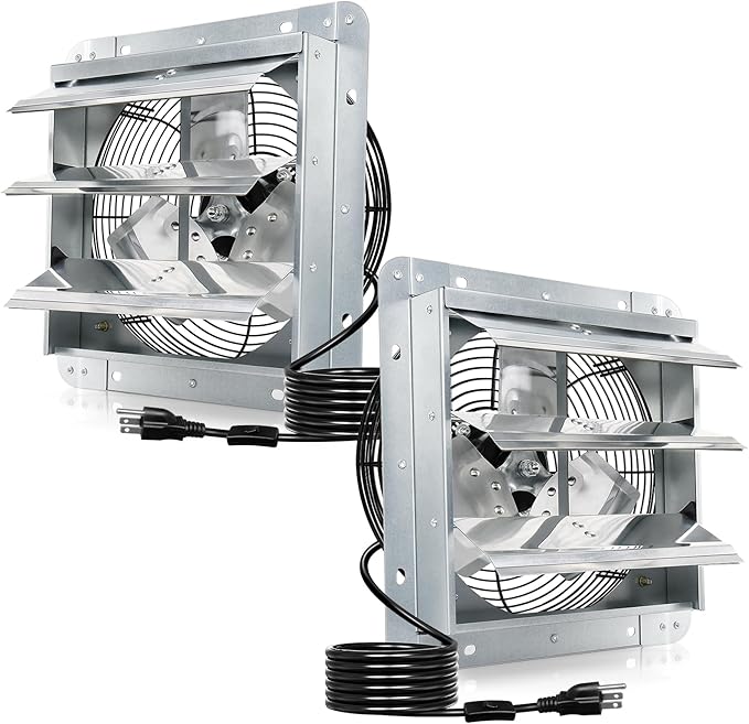 Hiorucet 14 Inch Shutter Exhaust Fan Wall Mounted for Garage, Greenhouse, Shop, Attics, Chicken Coop, Shed, Basement, 1558CFM 1665RPM Low Noise Louvered Exhaust Fan with 1.8 Meters Power Cord 2 Pack.