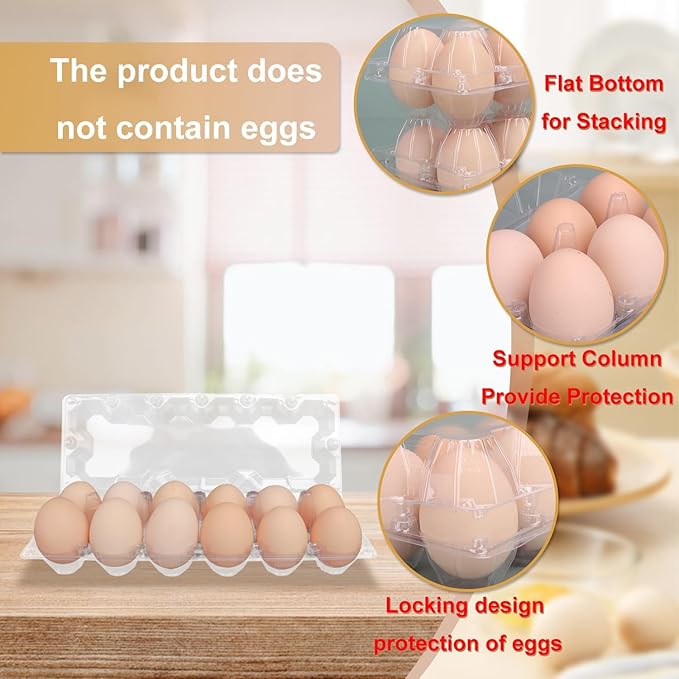 Plastic Egg Cartons Bulk 2x6 Egg Holders Style Holds 12 Eggs - Half Dozen Storage Perfect for Family Pasture, Groceries Chicken Farm, Refrigerator Storage (12 Grids) 50 Pack