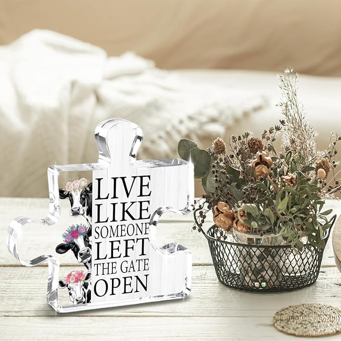 Gift Farm House Cows Decorations For Home Retro Kitchen Cow Decor Signs Live Like Someone Left The Gate Open Acrylic Sign for Home Farm Fence Bathroom Bedroom Signs Country Room Decor