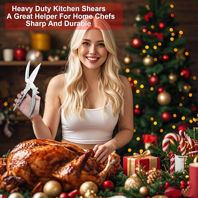 Heavy Duty Stainless Steel Kitchen Scissors that Come Apart, Poultry Shears Heavy Duty Professional, Spring-Loaded Kitchen Shears All Purpose for Food,Chicken, Fish,turkeys,10.2-Inch,Gray